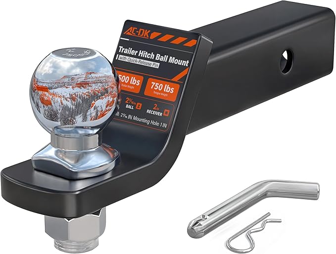 AC-DK Trailer Hitch Mount with 2-5/16-Inch Ball & Pin, Fits 2-Inch Receiver,2 inch Drop Hitch,7,500 lbs Capacity Ball Hitch, 750lbs TW