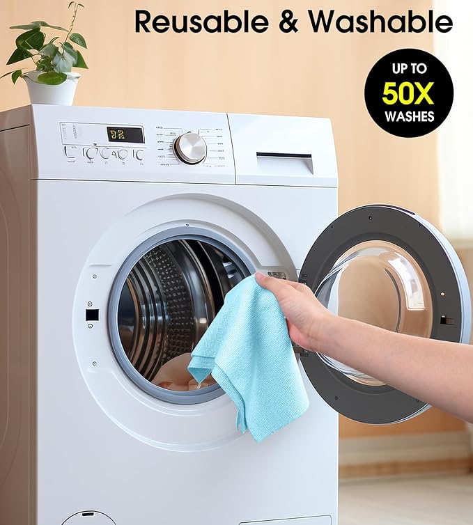 KitchLife Microfiber Cleaning Cloth Roll - Tear-Away Reusable Microfiber Paper Towels, Lint-Free, Washable, 20 Sheets for Kitchen, Car, Dishes, and Sensitive Surfaces (Blue)