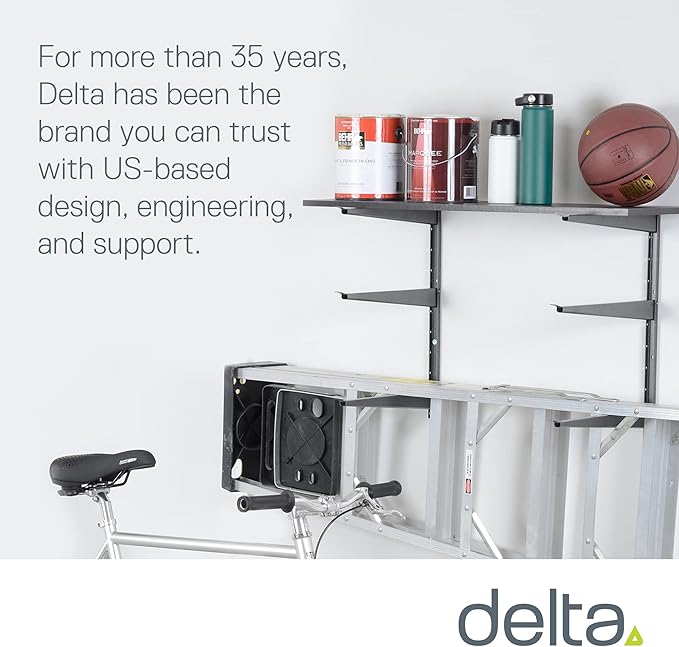 Delta Heavy Duty Wood and Lumber Storage Rack, Holds Up To 480 lbs - Easy to Install Mounted Rack With Steel Construction for Indoor & Outdoor Storage Solution For Garage, Basement & Pantry Cycle