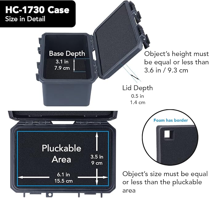 Lykus HC-1730 Mini Hard Case Dry Box with Foam Insert, Interior Size 6.5x3.9x3.7 in, IP66 Splash-Proof, Suitable for Cellphones, Tools, Small Devices and More
