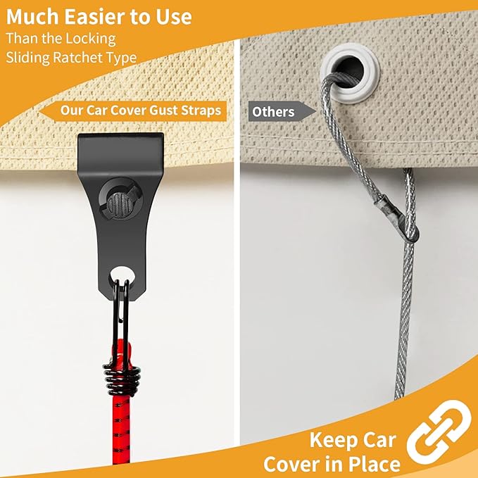 Hlogree 2PCS Car Cover Gust Straps Wind Protector,Bungee Cords Hook Clips Kit Hold Tarp Tie Down from Blowing Off in High Winds-Universal Fit for Most Cars,Sedans,SUVs,Trucks,Vans and More-Red
