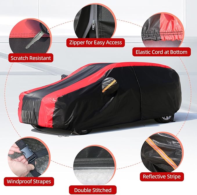 6-Layer Car Cover Waterproof All Weather for Automobiles,Universal Fit for SUV,Outdoor Full Cover Rain Sun UV Protection with Zipper Cotton,Fit SUV Jeep-Length (184" to 190")