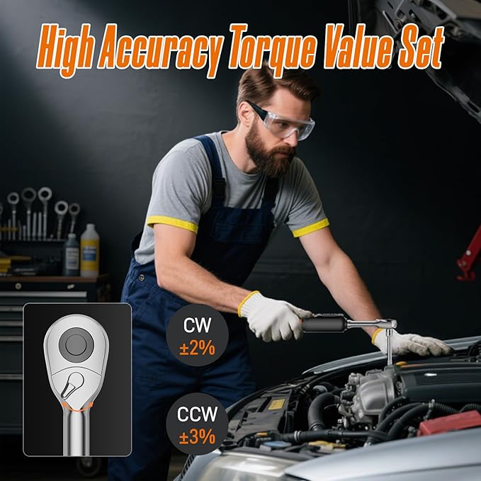 Digital Torque Wrench Set, 3.09-62.6 Ft.lb/4.2-85 Nm, 3/8" Drive Inch Pound Torque Wrench Electronic with Buzzer & LCD Indicator, Torque Wrench Set for Motor Cars Auto Repair