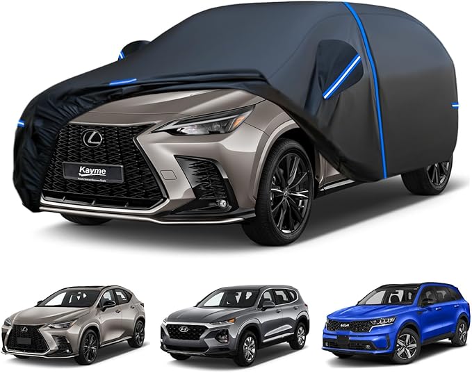 Kayme SUV Car Cover Custom Fit for Lexus NX/NX250/NX300/NX350, Hyundai Santa Fe, Kia Sorento,Waterproof All Weather Full Exterior Cover Rain Sun Snow Protector with Door Zipper.