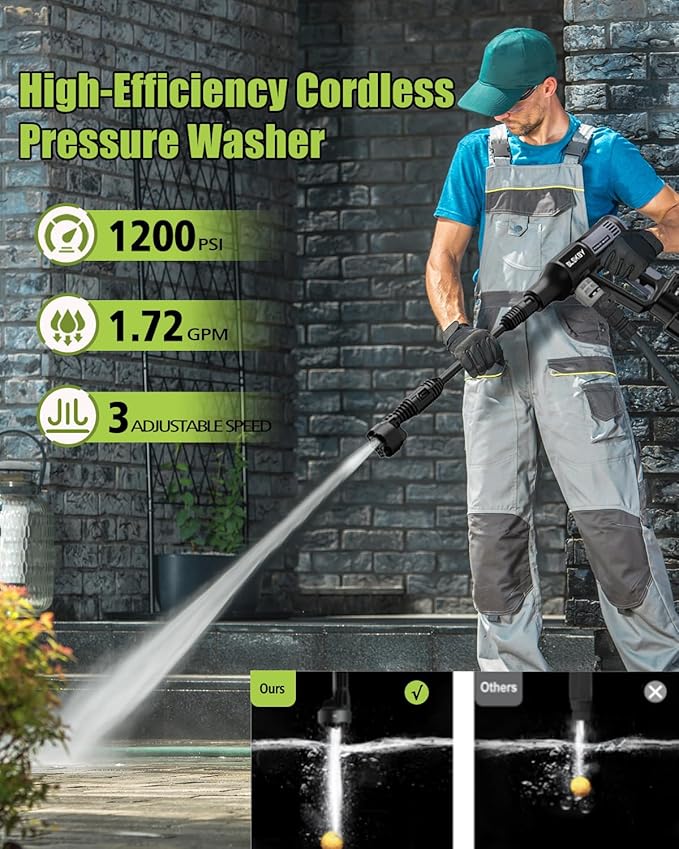 1200PSI Cordless Pressure Washer 2 Batteries - Brushless Cordless Power Washer with 6-in-1 Nozzle, Foam Cannon, LCD Display, Battery Pressure Washer for Patio, Car & Outdoor Cleaning