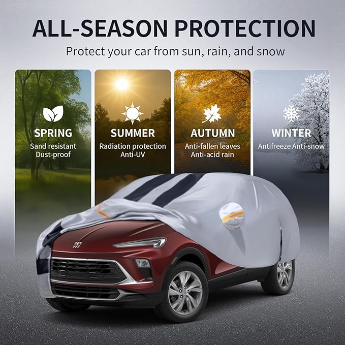 Multi-Layer Car Cover Custom Fit for Buick Encore GX(20192026), 100% Waterproof All Weather for Automobiles, Gift with Towel, Heavy Duty Car Covers for Rain Sun UV Protection with Door Zipper
