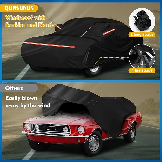 QUNSUNUS 6 Layer Car Cover for Ford Mustang 1964-1968 Waterproof All Weather 420D Windproof for Ford Mustang Car Cover Hail Protection with Zipper