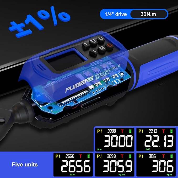 1/4" Digital Torque Wrench 0.33-22.1 Ft.lbs/0.45-30 Nm, Electronic Inch Pound Torque Wrench with 3/8" Adapter Extension Bar for DIY,Motorcycles,Bicycle,Car Buzzer Alarm, ±1% Accuracy 5 Units