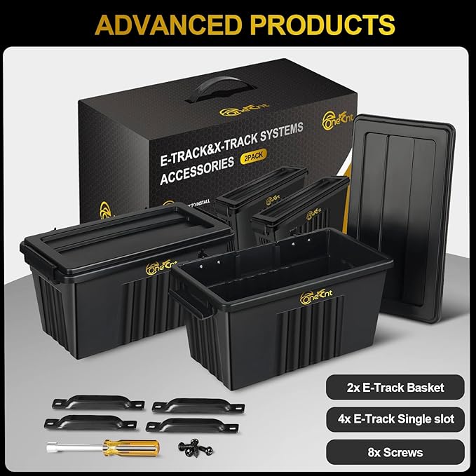 Onesnt 2 Pack E-Track Basket Storage Bin for E Track Accessories for Enclosed Trailer- System to Tool Organizer Workshop, Garage