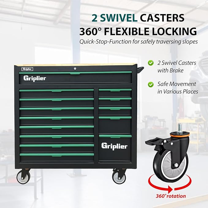 14-Drawers Rolling Tool Chest with Wood Workbench,Brake Casters,Lock & Key,Heavy-Duty Steel Tool Cabinet Storage, for Home,Garbge or Workshop Use (14 Drawers)
