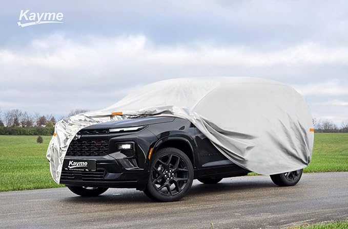 Kayme 6 Layers SUV Car Cover Custom Fit for Chevrolet Chevy Traverse (2009-2025) Waterproof All Weather for Automobiles, Outdoor Full Cover Rain Sun UV Protection.Silver