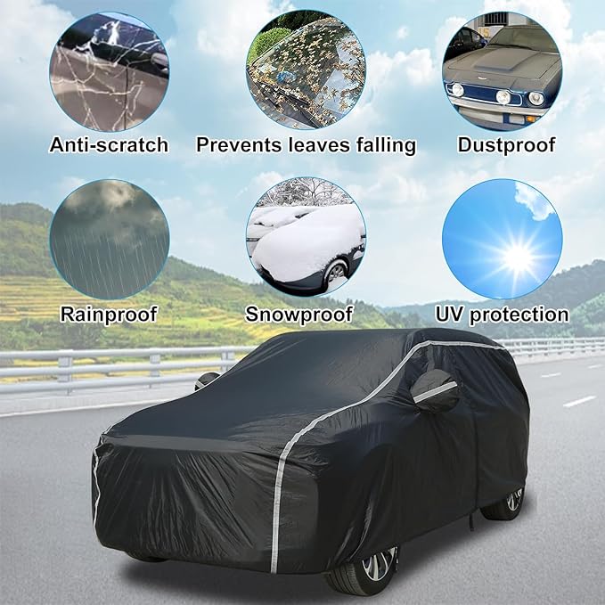 Car Cover Waterproof All Weather, Coverado Soft Cotton Lined Hail Protector Car Cover with Zipper Door, Outdoor Sun UV Rain Snow Protection Car Covers for Automobiles Universal Fit SUV (170"-190")