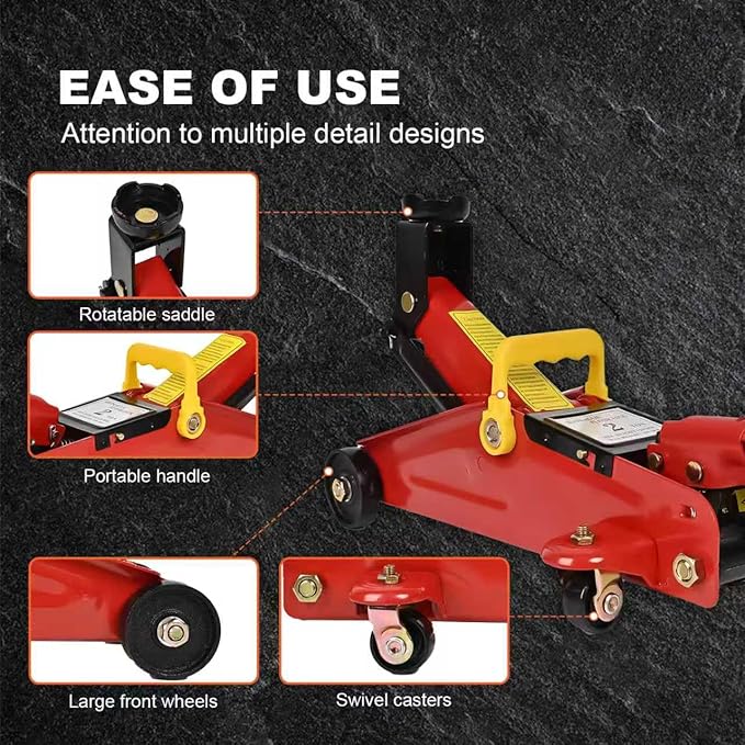 A A IN AA095 2 Ton Hydraulic Floor Jack,Low Profile Hydraulic Trolley Service/Floor Jack,Lifting Range 5.7"-13", Red