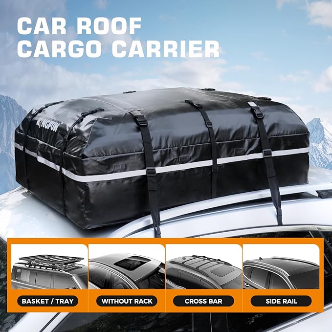 Car Rooftop Cargo Carrier Bag, Waterproof 20 Cubic Feet Car Roof Luggage Carrier for All Vechicles with/Without Racks, Includes Anti-Slip Mat, 8 Reinforced Straps, 6 Door Hooks, Luggage Locks (Black)