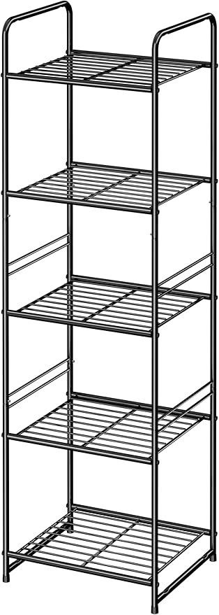 5 Tier Shelf, Heavy Duty Metal Bathroom Shelf Plant Stand, Stackable, Black