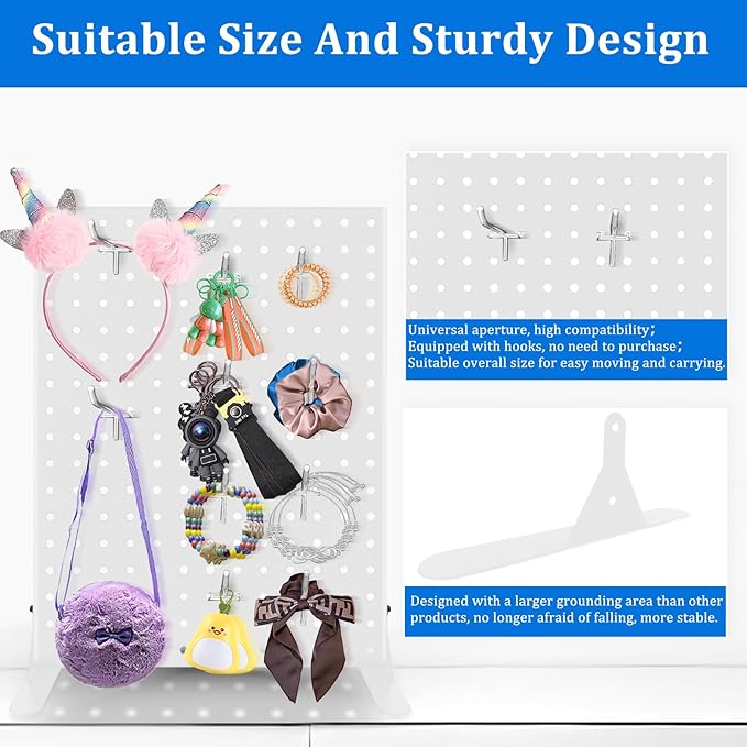 Pegboard Display Stand with 10 Hooks for Craft Shows, Metal Jewelry and Key Ring Retail Display Racks for Selling Accessories, Retail Stores, Vendors & Events, 17 X 13 Inch (1 PCS, White)