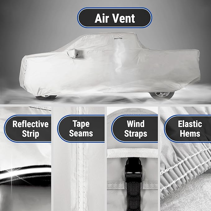 iCarCover Premium Plus Truck Cover Waterproof All Weather Rain Snow UV Protection, F-250, F-150 Lightning, Raptor, Ram 1500 TRX, Tundra, Silverado, Size T71 (See Size Chart) Stripe - Light Gray/Black