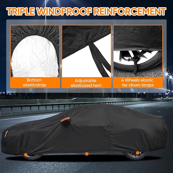Car Cover Custom Fit for Ford Mustang 1994-2026, Outdoor Waterproof All Weather Heavy Duty Full Exterior Cover for Sun Rain Snow UV Dust Protection with Door Zipper