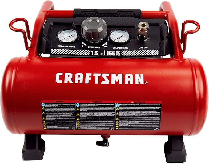 Craftsman Air Compressor 3 Gallon Portable Hotdog Air Compressor, Max 155 PSI 2.6 CFM@90psi Oil-Free Electric Workshop Air Compressors, CMXECXA0200341
