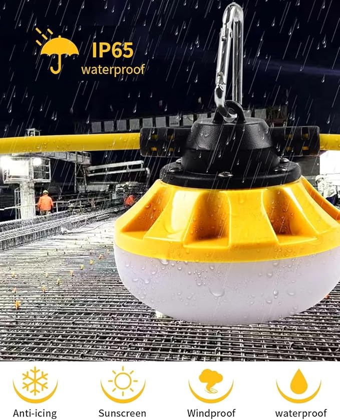 100FT LED Construction String Lights, 100W 10000LM Industrial Grade Temporary Work Lights with 10 Bulbs, Linkable 5000K Super Bright Weatherproof Lighting for Construction Site, Job Site,& Outdoor Use