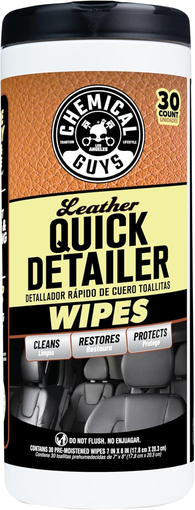 Chemical Guys Leather Cleaning Quick Detailer Wipes (Works on Natural, Synthetic, Pleather, Faux Leather and More) On The Go Car Care Accessory (30 Ct)