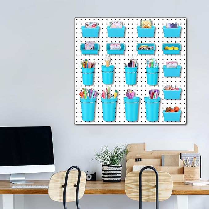 Sieral 64 Pieces Pegboard Bins Pegboard Cups with Hooks and Loops Peg Hooks Assortment Organizer Accessory for Organizing Accessories Tools Storage Office Workshop Garage Workbench (Blue)