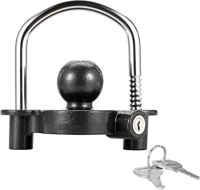 TOPSHINE Trailer Hitch Lock Universal Ball Tow Coupler Security Lock Anti-Theft Fits 1-7/8", 2", and 2-5/16" Couplers, Heavy Duty Steel for Towing Trailers Caravans, Black