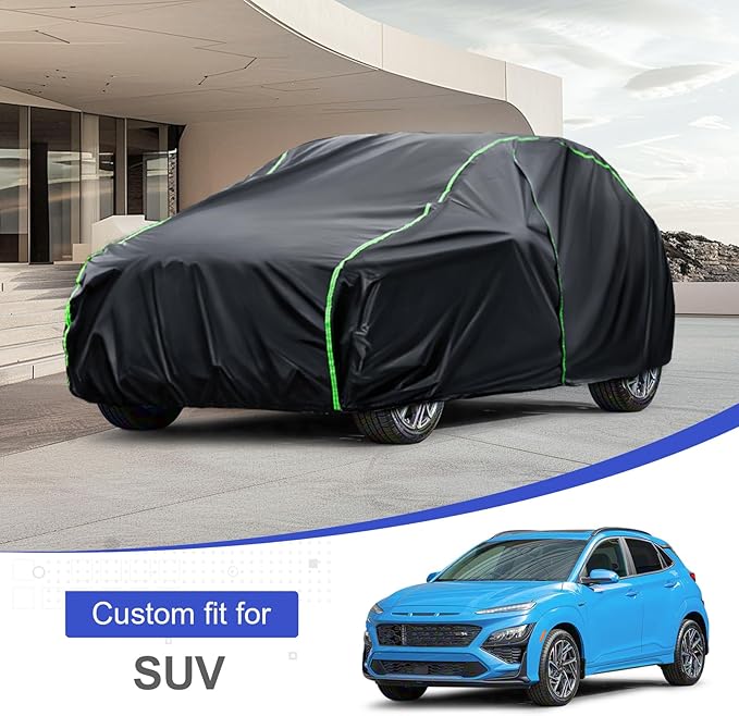 Waterproof Car Cover Compatible with HR-V/Kona/Compass/Seltos/C-HR/CX-3 All-Weather Protection, 169"-177" SUV PEVA Car Cover with Zipper Door