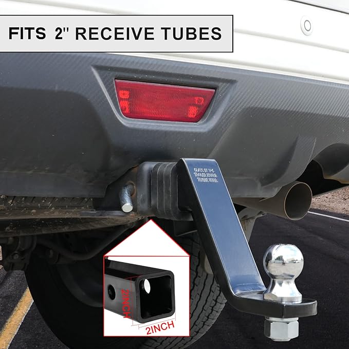 TOPSHINE Trailer Hitch Ball Mount with 2 in Ball & Hitch Pin, Heavy Duty Steel Fits 2 Inch Receiver, 7500lbs Capacity, 6-in Drop, 3pcs Hitch Receiver Silencer Pad Included, Black