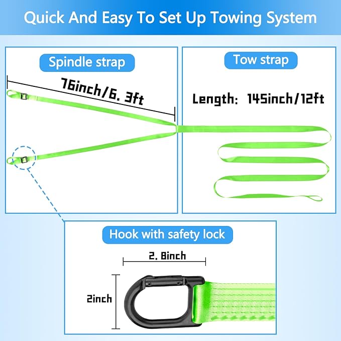 moonoom 17.5ft Heavy-Duty Tow Strap with Two Hooks - 400kg Break Strength Reinforced Emergency Off-Road Tow Rope - Safety Kit for Heavy-Duty Snowmobile, Sled or ATV