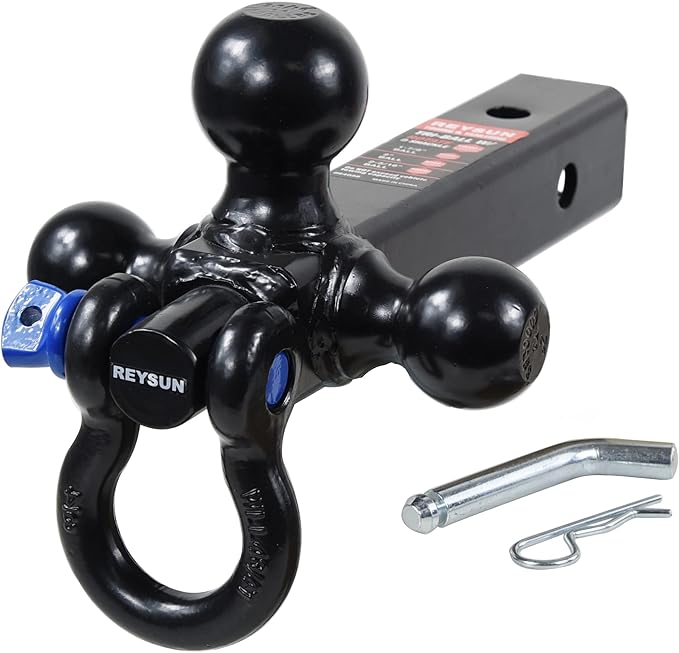 864058HP Trailer Hitch Tri Ball Mount and 360 Swival Tow Shackle, Fits for 2 Inch Receiver, Hitch Pin Included…