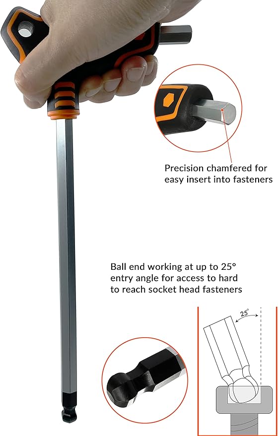 NordWolf 9-Piece T-Handle SAE Allen Wrench Set, S2 Steel Long Arm Ball End Hex Keys, Sizes 5/64" to 3/8" in Storage Box