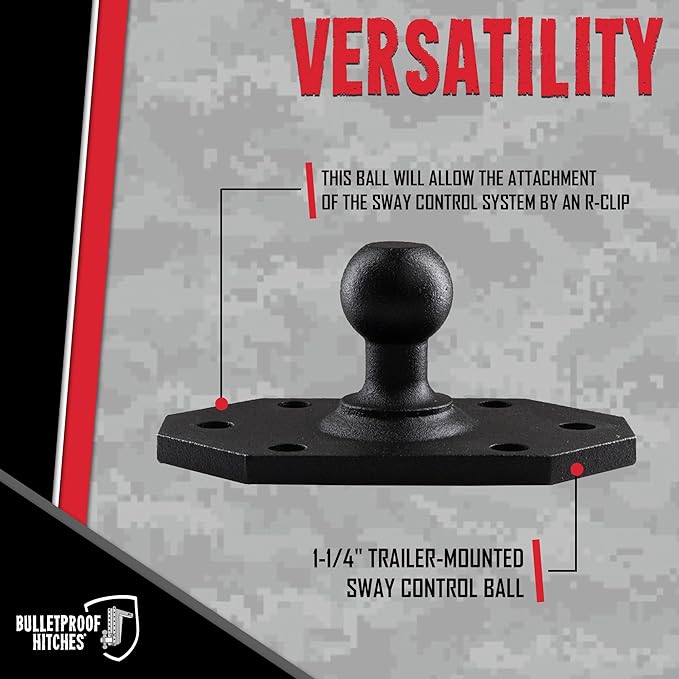 BulletProof Hitches - 1-1/4" Trailer Mounted Sway Control Ball - Replacement Ball Mount Plate for Mounting Sway Control System - Solid Steel, Black Powder Coat, Corrosion Resistant