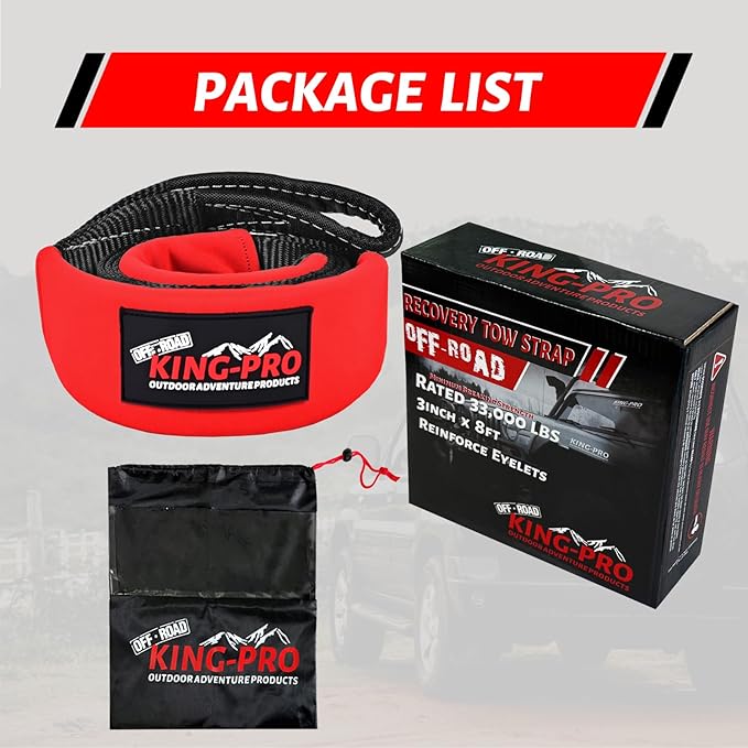 KING-PRO Tree Saver Strap 3in x 8ft, Emergency Recovery Tow Strap 33,000lbs Break Strength Tree Trunk Protector Rope for SUV ATV Off Road