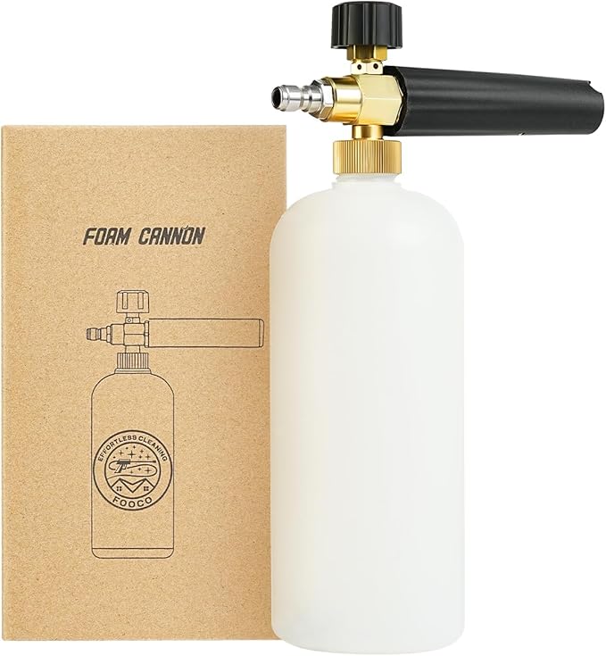 Foam Cannon for Pressure Washer- 1L Bottle Car Wash Foam Cannon Lance- Adjustable Pressure Washer Soap Dispenser for Car Washing- 1/4” QC Fitting