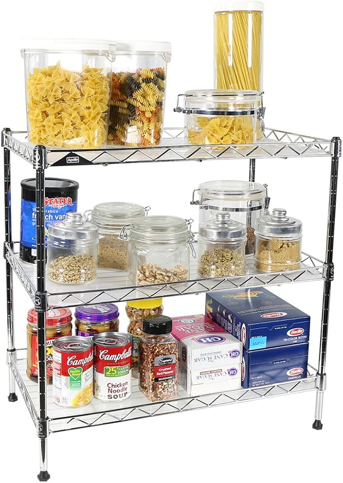 Chrome 3-Tier Wire Shelving Unit 20"x12"x20" with Shelf Liner
