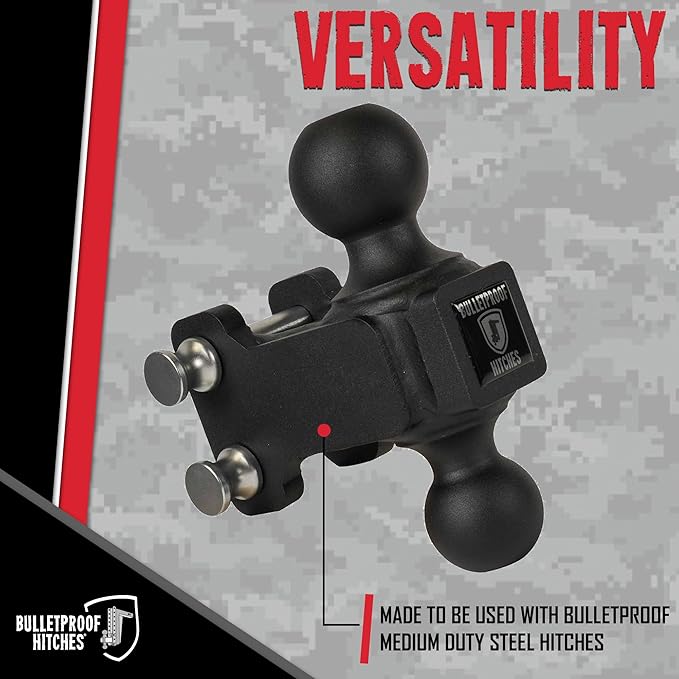BulletProof Hitches - Adjustable Trailer Hitch 2" and 2-5/16" Dual Ball Mount - Replacement 2" and 2-5/16" Ball Hitch Rated up to 14,000 lbs - Solid Steel, Corrosion Resistant, Black Powder Coat