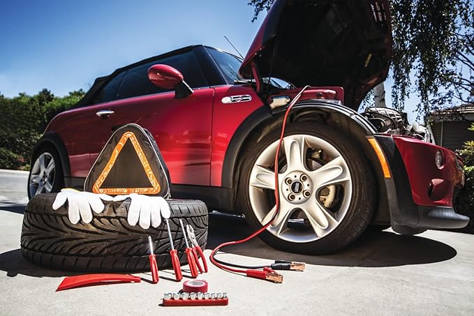 PICNIC TIME NFL Roadside Emergency Car Kit, Auto Vehicle Safety Road Side Assistance with Jumper Cables and Car Tool Kit, (Black with Orange Accents)