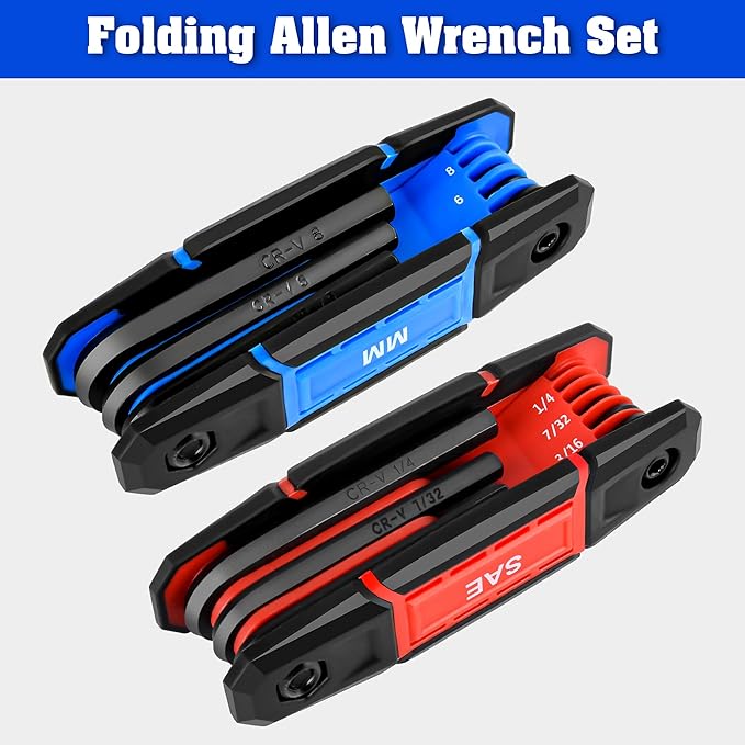 TOOLEAGUE 17Pcs Folding Allen Wrench Set Metric & SAE Hex Keys Allen Key Set Tool for Basic Home Repair and General Applications