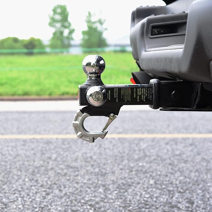 Trailer Hitch Tri-Ball Hitch with Hook, Tactical Tow Ball Hitch, Fits 2-inch Hitch Receiver, Chrome Triple Balls with Hitch Pin and Clip