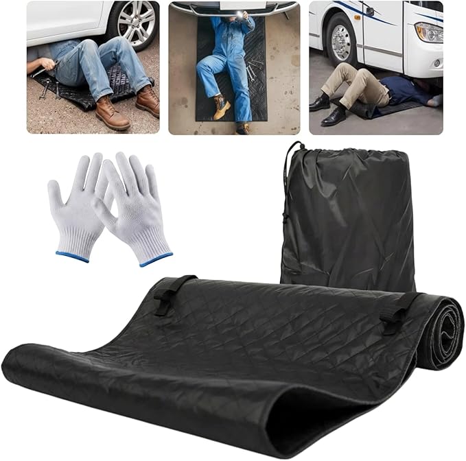 60''x28'' Rolling Creeper Mat with Storage Bag, Foldable Two-Layer Automotive Mechanic Repair Mat, Mechanic Creeper for Low Clearance, Special Roads, Long-Distance Trucks, Mechanics Pad, Black