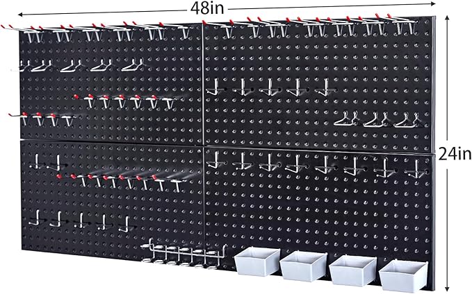 Pegboard Smith 48x24 inch Black Metal Pegboard Kit for Wall Organization with Hooks, Garage Storage Bins, and Utility Tool Board, Efficient Tool Organizer Peg Board