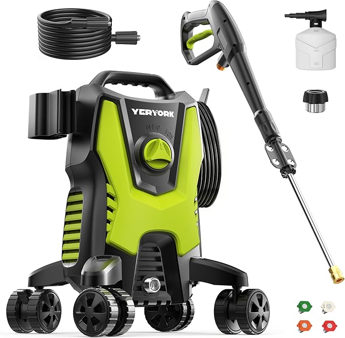 Pressure Washer, 4800 PSI Power Washer with 4 Lockable Wheels, Steel Wand, 4 Quick Connect Nozzles, 500ml Foam Cannon, High Pressure Washer for Decks/Driveways/Cars Cleaning
