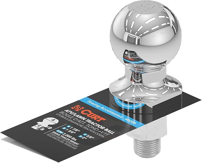 CURT 40095 Chrome ATV, UTV, Lawn Tractor Hitch Ball, 2,000 lbs, 1-7/8-Inch Diameter, 5/8 x 1-3/4-Inch Shank