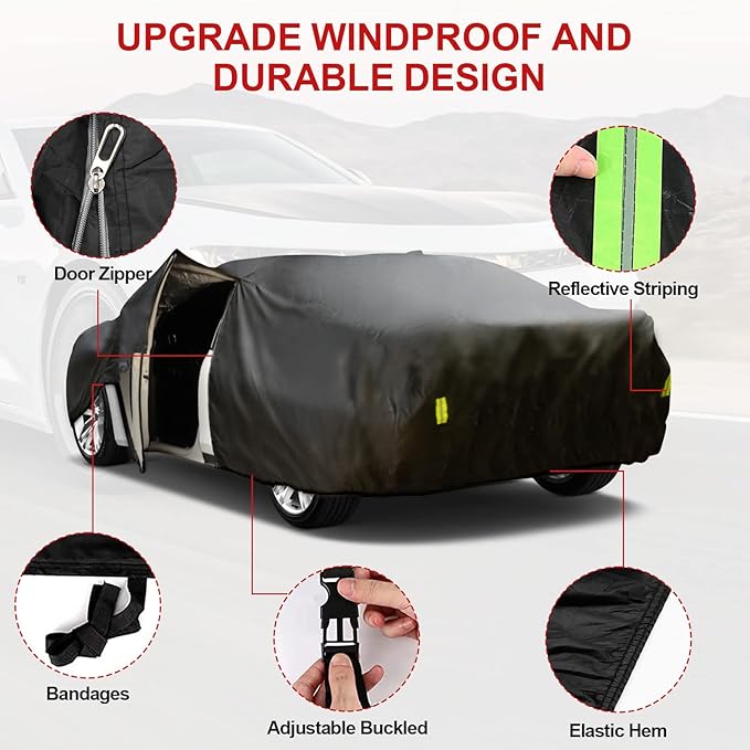 Car Cover for Chevy Camaro 2010-2023 6 Layers All Weather 210T Windproof Waterproof All Weather Protection Outdoor Covers Compatible with Chevy Camaro