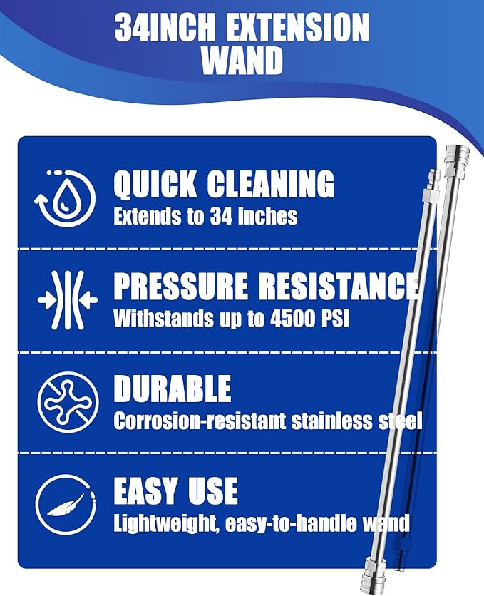 Pressure Washer Extension Wand, 17 Inch Stainless Steel power washer extension wand with 1/4" Quick Connect, Compatible with Foam Cannon for Car Wash and Gutter (2 Pack)