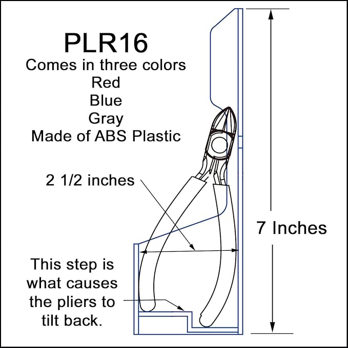 PLR16 Red Pliers Rack mounts on your peg board, or fits in your toolbox drawer. Plier storage for Regular & smaller pliers. Holds spring loaded pliers closed. Has a special tilt feature.