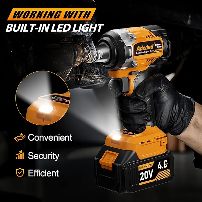 1/2 inch Brushless Impact Wrench 750N.m(553 Ft-lbs) 20V High Torque Impact Gun with 4.0AH Battery and Fast Charger Cordless Impact Driver for Car,Construction,Building,DIY