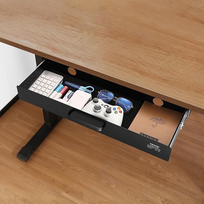 VEVOR Under Desk Drawer Slide Out, 22 inch Under Desk Mounted Pull-out Drawer Attachment, Hidden Under Counter Drawers for office Home Sit Stand Workstation, Black