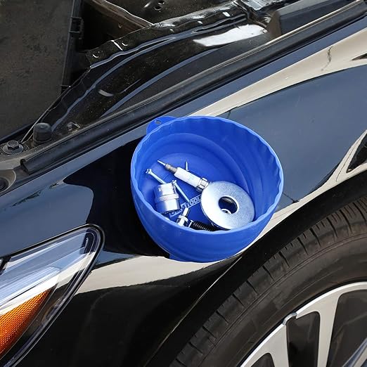 OEMTOOLS 25334 Blue Magnetic Nut Cup, Curved Magnetic Parts Tray Holds Up to 5 Pounds, Attaches To Metal Surfaces, Multi-Use Nuts And Bolts Organizer Made From Durable ABS Plastic